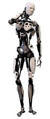 Beyaz arkaplanda izole edilmiş bir erkek robotun 3B görüntülemesi