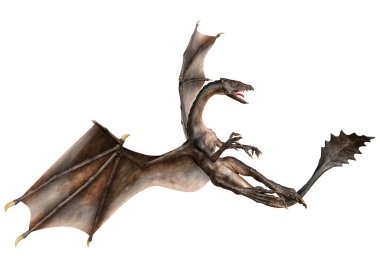 Beyaz arka planda izole edilmiş bir fantezi ejderhanın 3 boyutlu canlandırması