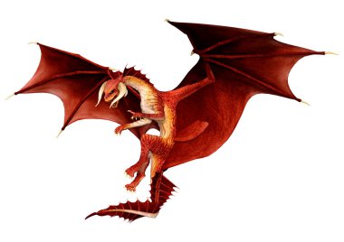 Beyaz arka planda izole edilmiş bir fantezi ejderhanın 3 boyutlu canlandırması