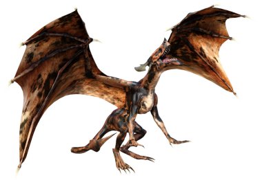 Beyaz arka planda izole edilmiş bir fantezi ejderhanın 3 boyutlu canlandırması