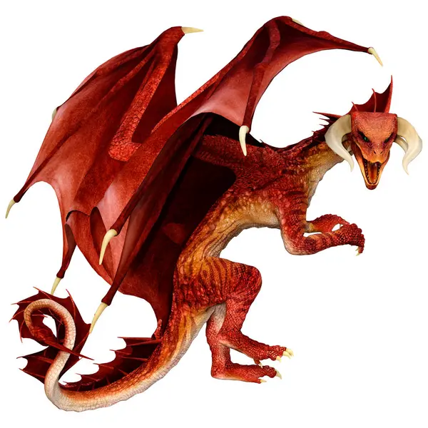 Beyaz arka planda izole edilmiş bir fantezi ejderhanın 3 boyutlu canlandırması