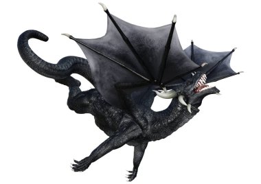 Beyaz arka planda izole edilmiş bir fantezi ejderhanın 3 boyutlu canlandırması