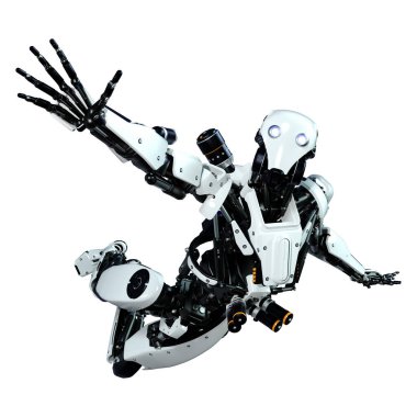 Beyaz arkaplanda izole edilmiş bir erkek robotun 3B görüntülemesi