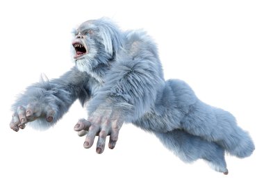 Yeti 'nin beyaz arka planda izole ettiği 3 boyutlu bir fantezi yaratığı.