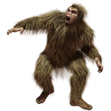 Beyaz arkaplanda izole edilmiş bir Koca Ayak veya Kocaayak 'ın 3B canlandırması