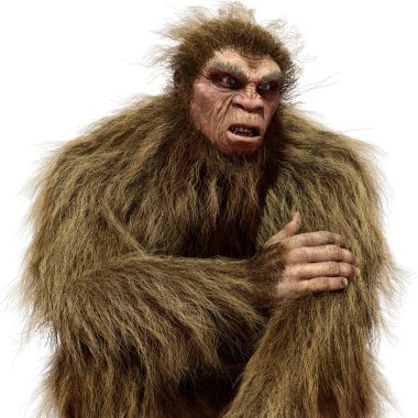 Beyaz arkaplanda izole edilmiş bir Koca Ayak veya Kocaayak 'ın 3B canlandırması