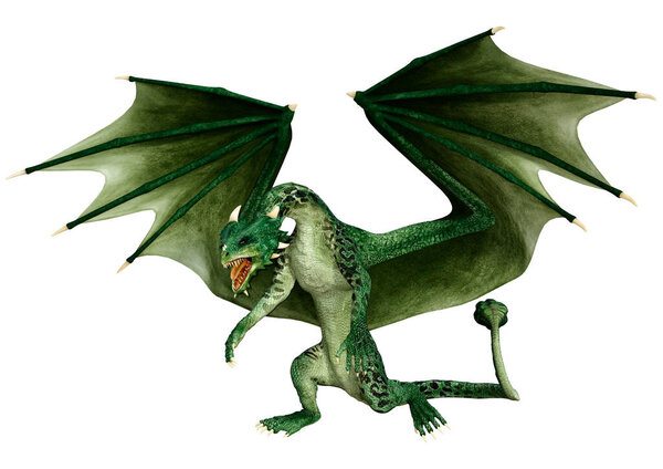 3D рендеринг фантазии дракона изолированы на белом фоне