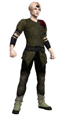 Beyaz arka planda izole edilmiş bir ortaçağ prensinin 3 boyutlu canlandırması