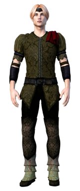 Beyaz arka planda izole edilmiş bir ortaçağ prensinin 3 boyutlu canlandırması