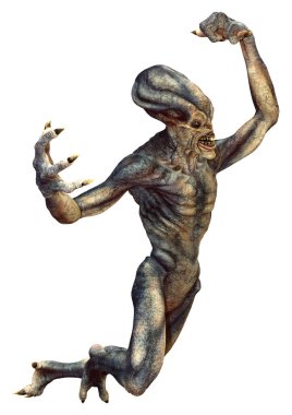 Beyaz arka planda izole edilmiş mavi bir uzaylının 3 boyutlu görüntüsü