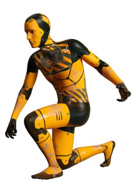 Beyaz arkaplanda izole edilmiş bir erkek robotun 3B görüntülemesi