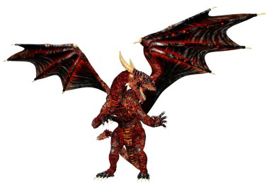 Beyaz arka planda izole edilmiş bir fantezi ejderhanın 3 boyutlu canlandırması