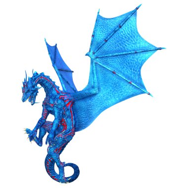 Beyaz arka planda izole edilmiş bir fantezi ejderhanın 3 boyutlu canlandırması