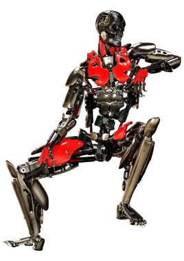 Beyaz arkaplanda izole edilmiş bir erkek robotun 3B görüntülemesi