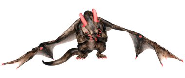 Beyaz arka planda izole edilmiş bir fantezi ejderhanın 3 boyutlu canlandırması