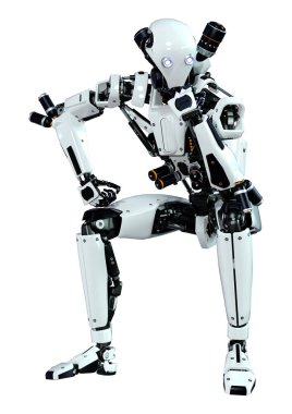 Beyaz arkaplanda izole edilmiş bir erkek robotun 3B görüntülemesi