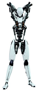 Beyaz arkaplanda izole edilmiş bir erkek robotun 3B görüntülemesi