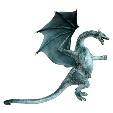 Beyaz arka planda izole edilmiş bir fantezi ejderhanın 3 boyutlu canlandırması