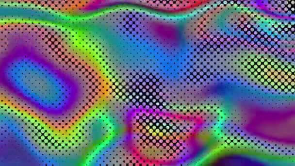 ホログラフィック 超現実的な虹彩線 ハーフトーン バックグラウンド スローモーションライブカラフルな壁紙 ネオン明るい色のビデオ カバー 抽象的な多色波映画 縦の位置で使用することができます — ストック動画