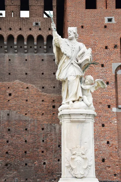 Monument John Nepomuk Walls Sforza Castle Milan Italy — Stock Photo, Image