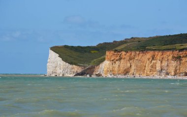 Deniz manzarası ve Seven Sisters Kayalıkları 'ndan deniz manzarası. Seaford, Doğu Sussex, İngiltere, Birleşik Krallık