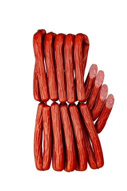 Smoked sausage on a white background. Pork sausages