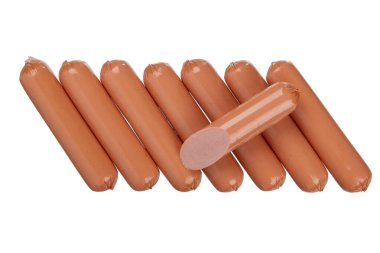 Boiled sausages on a white background. sausages isolated, sausage prepare