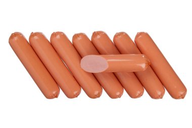 Boiled sausages on a white background. sausages isolated, sausage prepare