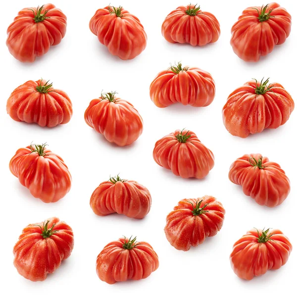 Set Fresh Ripe Tomatoes Close Isolated White Background — Stockfoto