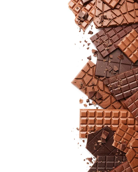 Fronteira Fundo Barra Chocolate Isolado Fundo Branco — Fotografia de Stock