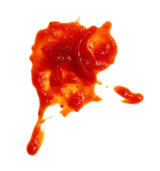 Dompel Ketchup Vlekken Vlekken Geïsoleerd Witte Achtergrond — Stockfoto