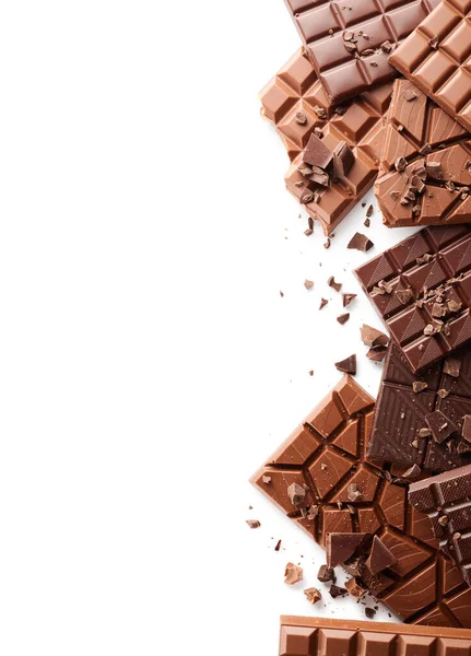 Fronteira Bloco Chocolate Isolado Fundo Branco — Fotografia de Stock