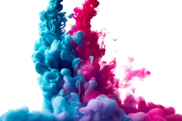 Blaue Und Rosa Farbspritzer Wasser Auf Weißem Hintergrund — Stockfoto