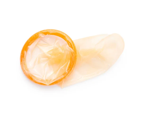 Beyaz Arkaplanda Turuncu Prezervatif Izole Edilmiş — Stok fotoğraf