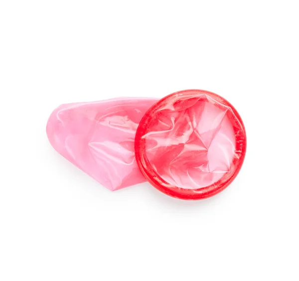 Preservativo Rosso Isolato Sfondo Bianco — Foto Stock