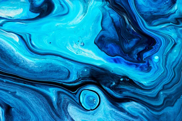 Deep Blue Flowing Paint Texture Paper Marbling Abstract Background — Stock Photo, Image