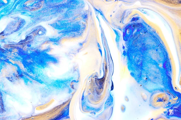 青と金の絵具の質感 論文マーブルアブストラクト背景 — ストック写真