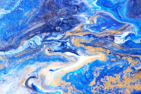 青と金の絵具の質感 論文マーブルアブストラクト背景 — ストック写真