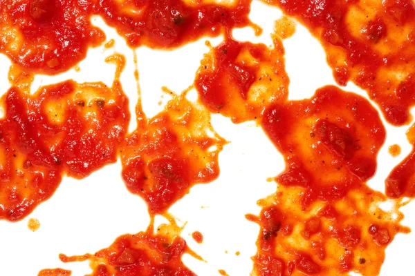Dompel Ketchup Vlekken Vlekken Geïsoleerd Witte Achtergrond — Stockfoto