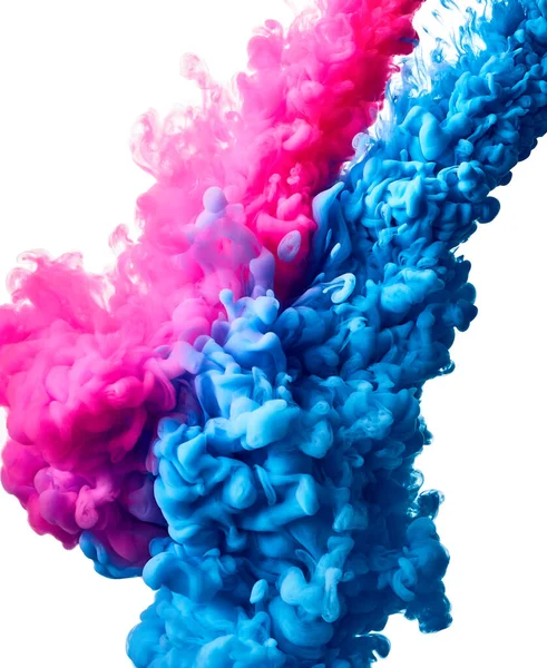 Foto Von Spritzer Blauer Und Pinkfarbener Farbe Wasser Auf Weißem — Stockfoto