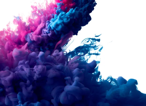 Farbtupfer Rosa Und Blau Wasser Auf Weißem Hintergrund — Stockfoto