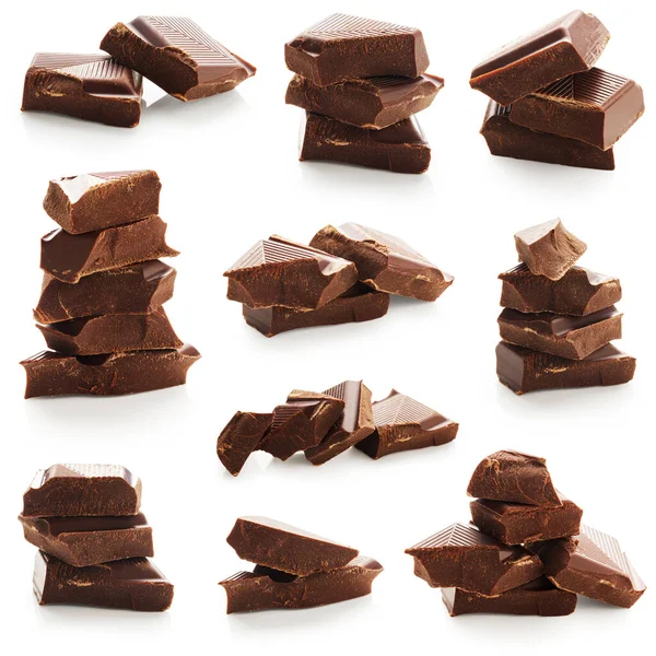 Conjunto Barras Chocolate Roto Aislado Sobre Fondo Blanco — Foto de Stock