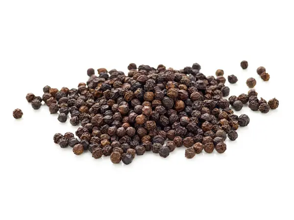 Hromada Černého Pepře Pepřová Semena Izolované Bílém Pozadí — Stock fotografie