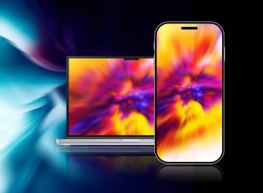 cep telefonu ve dizüstü bilgisayar soyut arkaplan üzerinde