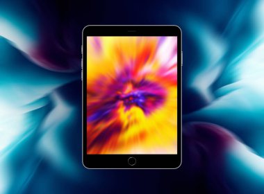 beyazda izole edilmiş bir ekranda soyut arkaplana sahip tablet pc