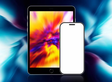 boş ekranlı akıllı telefon ve soyut arkaplan üzerine tablet