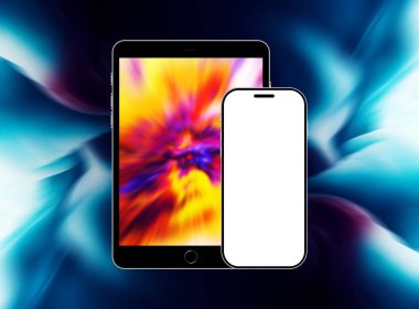 boş ekranlı akıllı telefon ve soyut arkaplan üzerine tablet