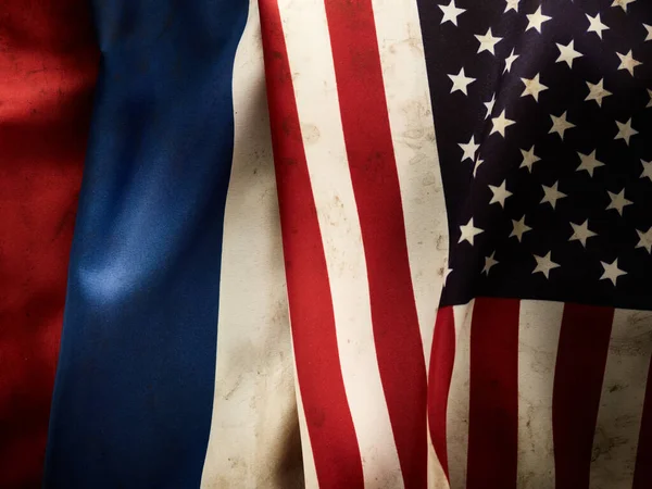 United States of America and Russia flags background. Concept of conflict of two states