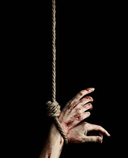 Hostage Hands Tied Rope Black Background — Stock Photo, Image