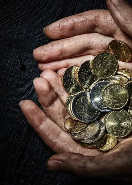 Human Hands Holding Euro Cents Coins Stock Photo